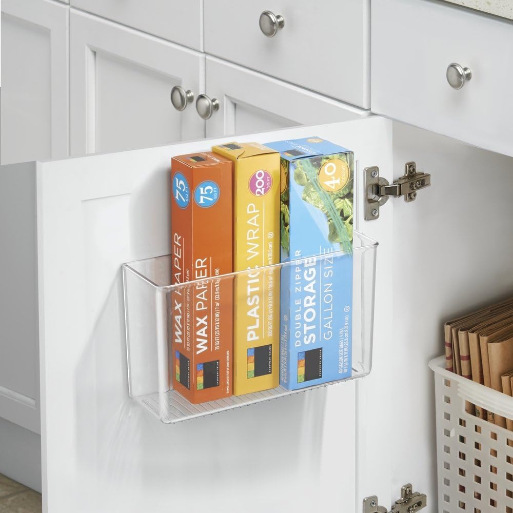 Plastic Adhesive Mount Storage Organizer Container for Kitchen or Pantry Wall Organization