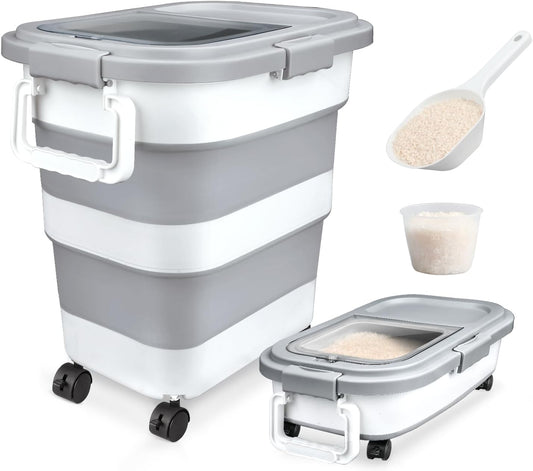 Rice Storage Container, Collapsible Airtight 10-40 Lb Rice Storage Container