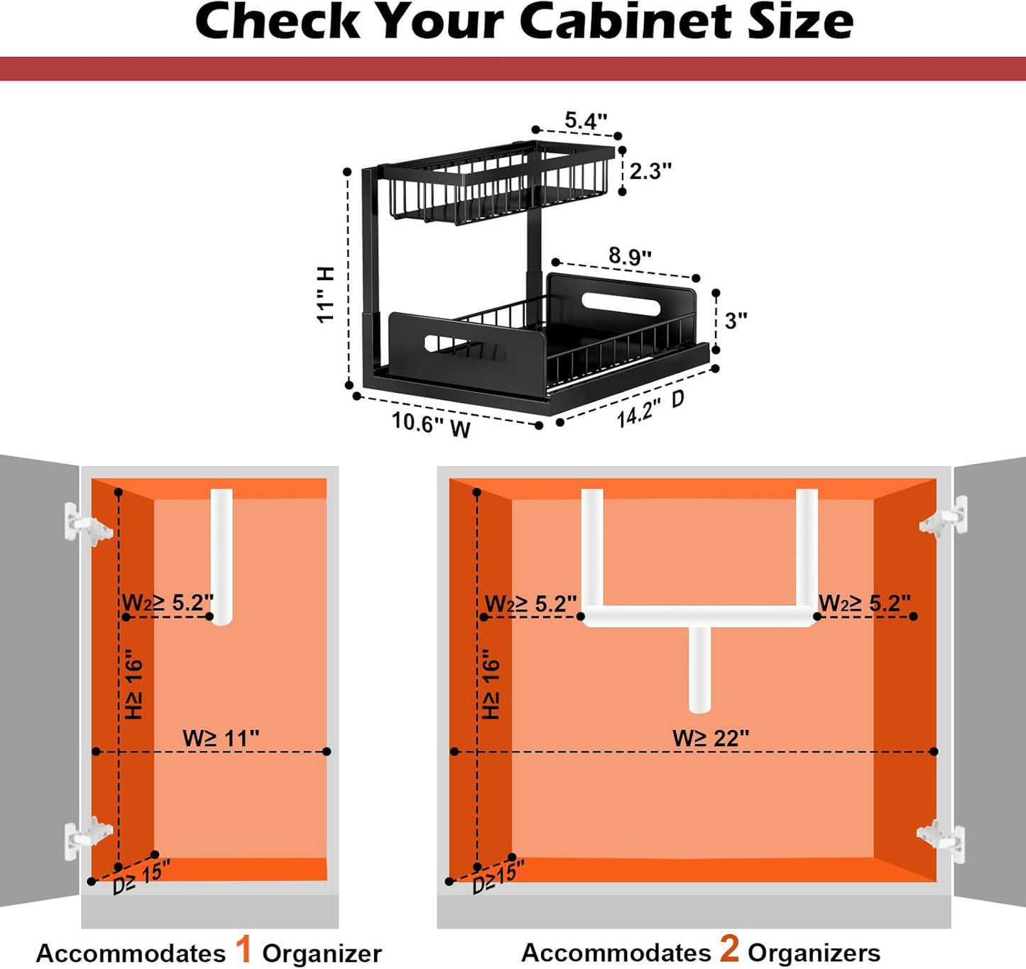 Under Sink Organizer, L-Shaped 2 Tier Pull Out Cabinet Organizer for Kitchen and Bathroom