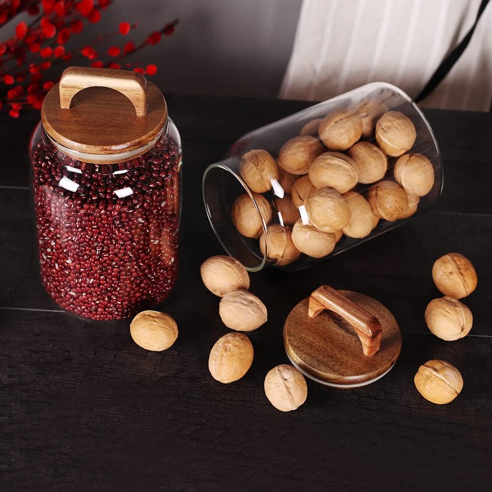 Canister Set of 2, Glass Kitchen Canisters with Airtight Acacia Lid