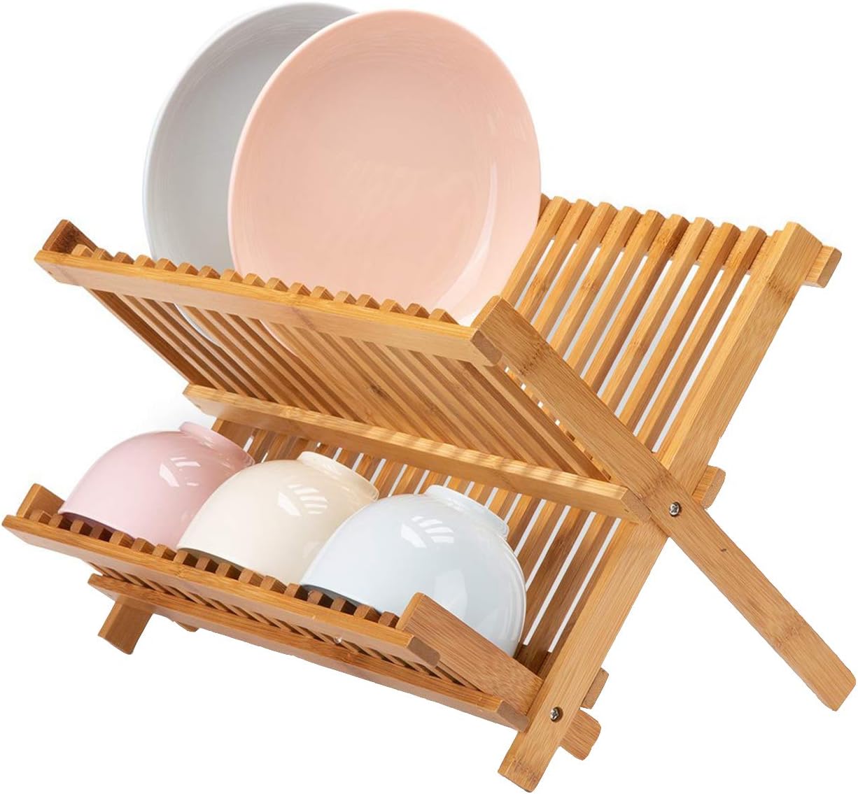 Collapsible Bamboo Dish Drying Rack - Plate Holder Dish Rack Cup Drying Strainer for Dish, Plate