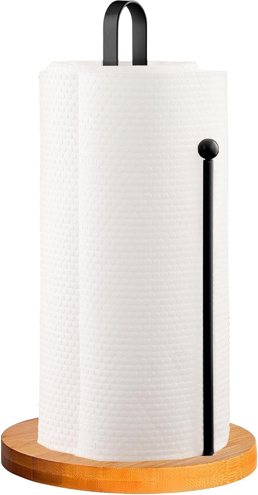 Wood Paper Towel Holder Countertop, TONLEA Kitchen Paper Towel Holder FreeStanding with Non-Slip Base for Kitchen and Bathroom Organization