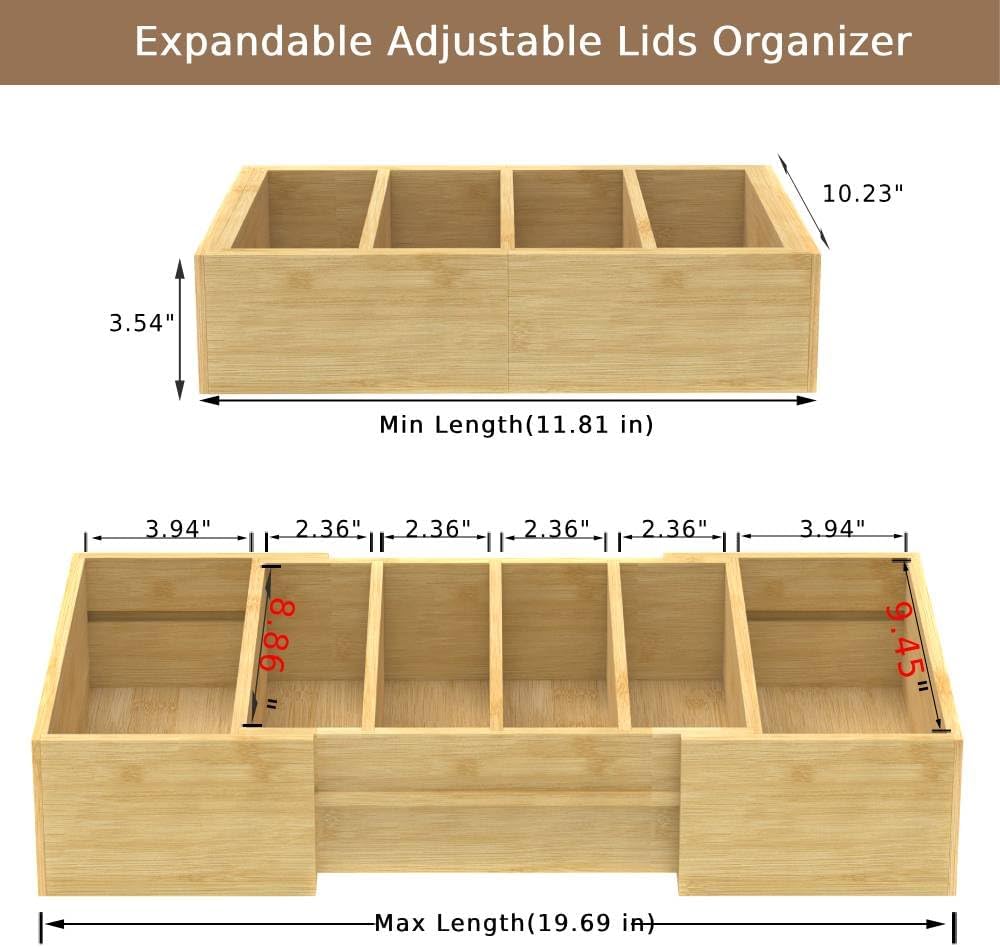 Large Expandable Kitchen Lids Organizer for Cabinet, Covers, Pantry, Drawer & Countertop Storage