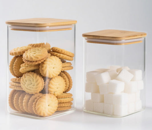 Small Size 38+20 oz Glass Food Storage Jars with Airtight Lids, Clear Glass Jar with Bamboo Lid