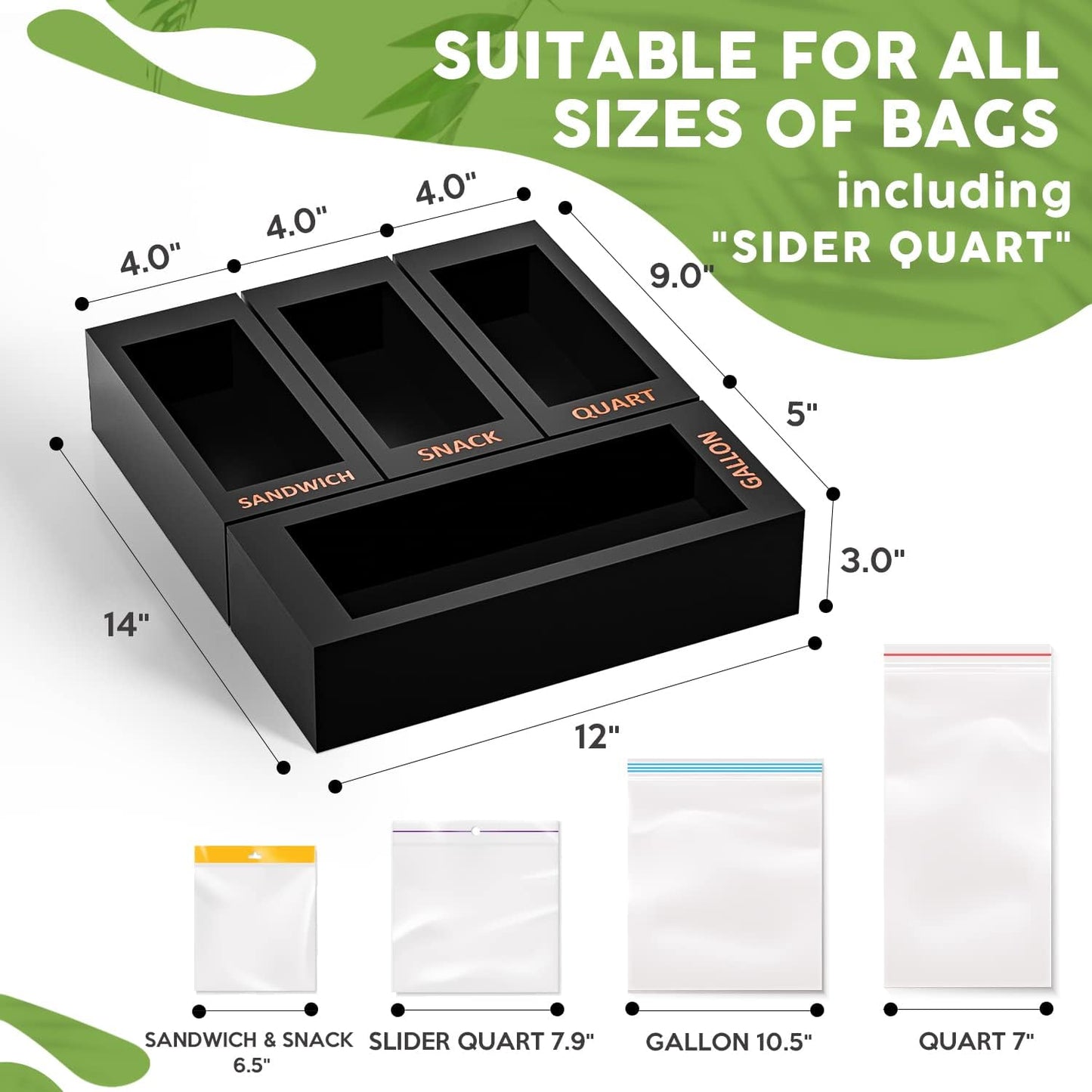 Bamboo Storage Bag Organizer for Kitchen Drawer, 4 Separate Food Storage Bag Organizer