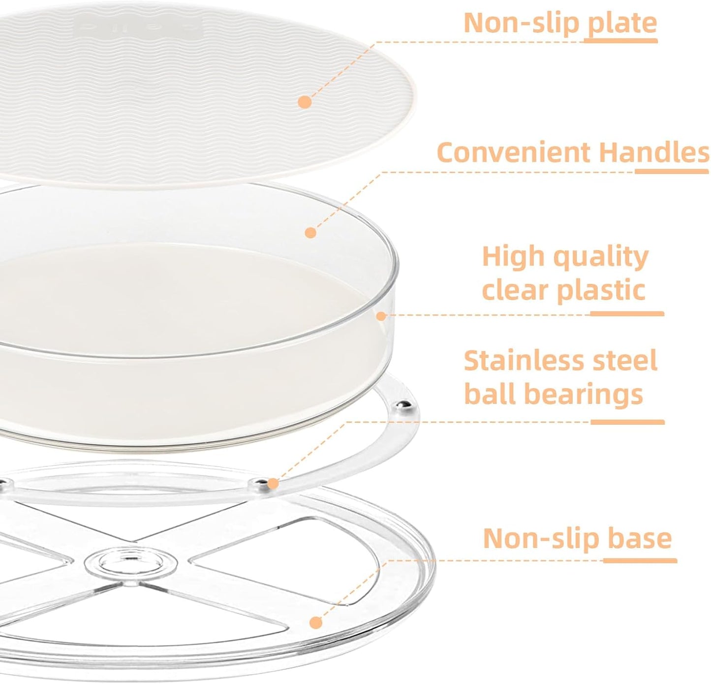 2 Pack Lazy Susan Organizer for Cabinet：Lazy Susan Turntable (8 Inch) with Non-Slip Mat and Handles,Turntable Rack for Kitchen,Pantry,Refrigerator,Bathroom and Vanity Countertop