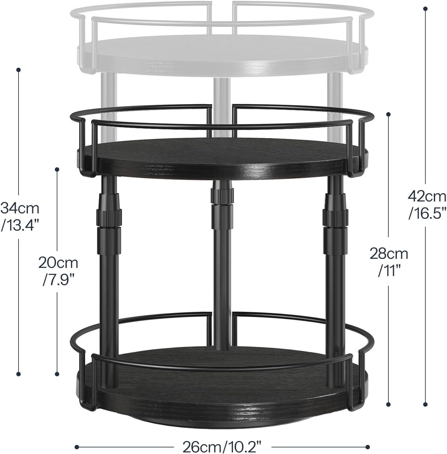 Lazy Susan Organizer Spice Rack, 2-Tier Height Adjustable Rotating Lazy Turntable Spice Organizer