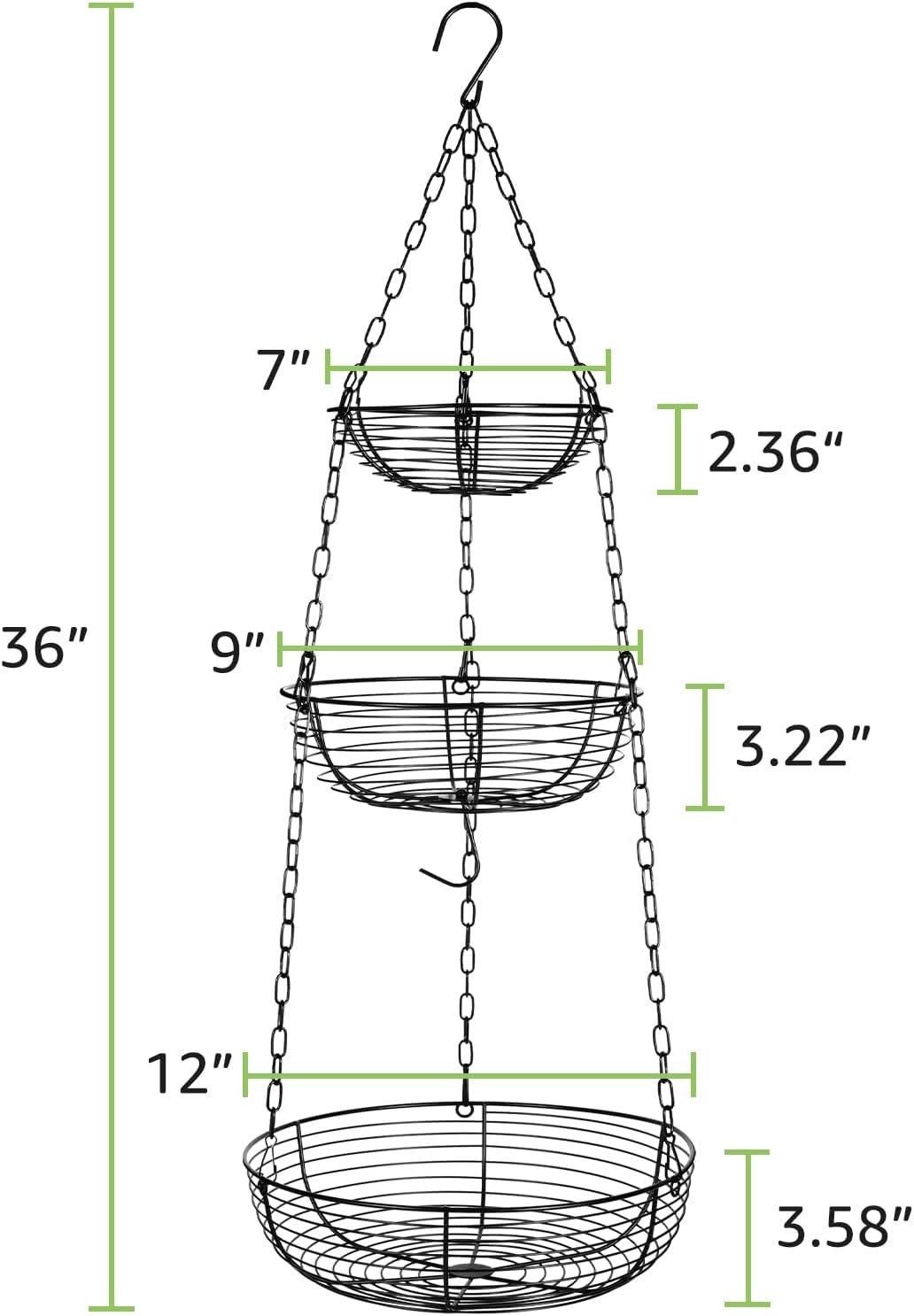 3 Tier Hanging Fruit Basket with Banana Hook