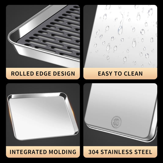 Reginsnow Stainless Steel Draining Tray for Cups and Dishes with Slim Drainboard Base