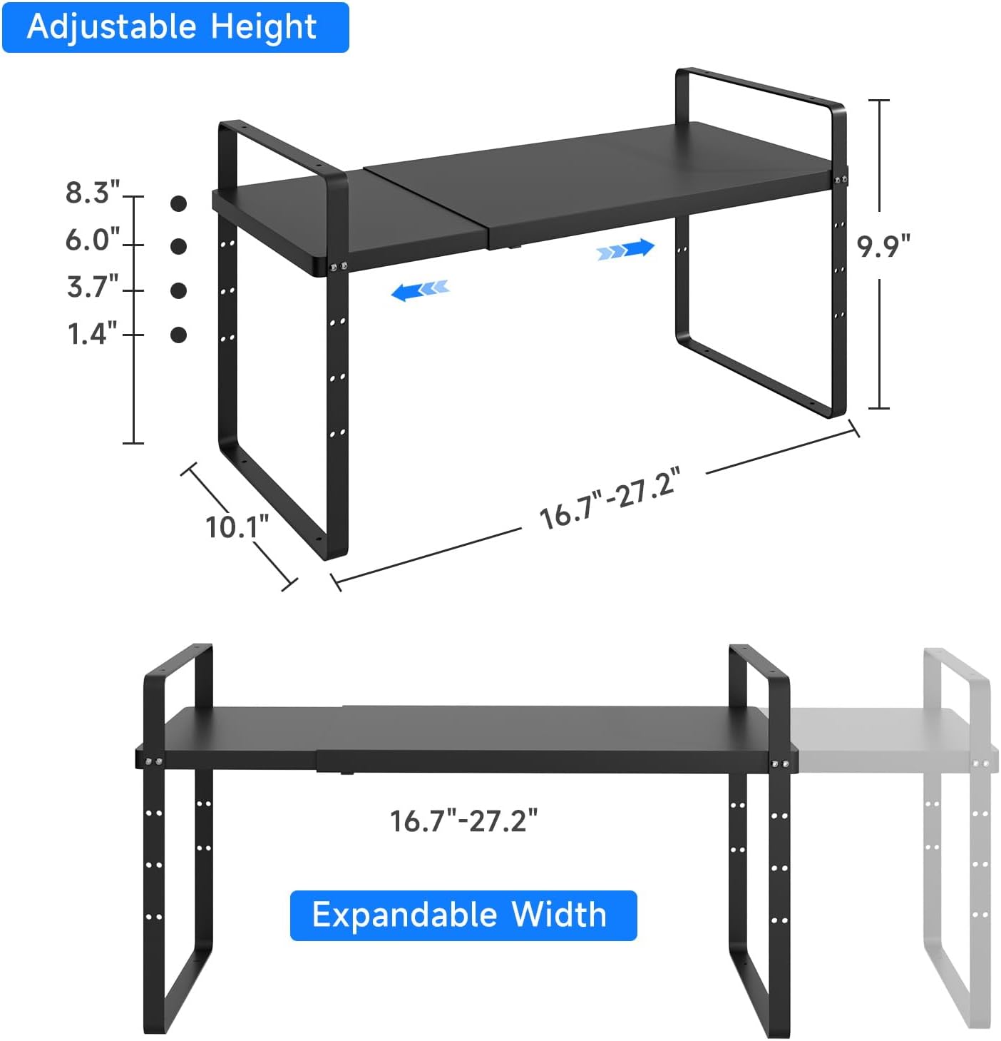 Expandable Cabinet Shelf Organizer, Stackable Kitchen Pantry Counter Storage