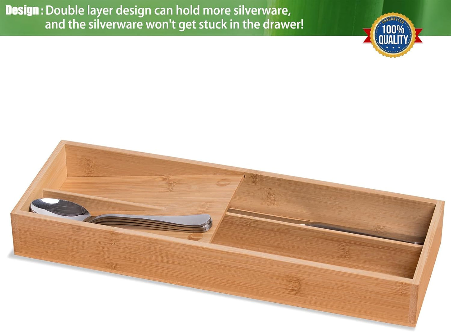 Bamboo Silverware Drawer Organizer, Kitchen Small Silverware Organizer, Utensil Tray Holder