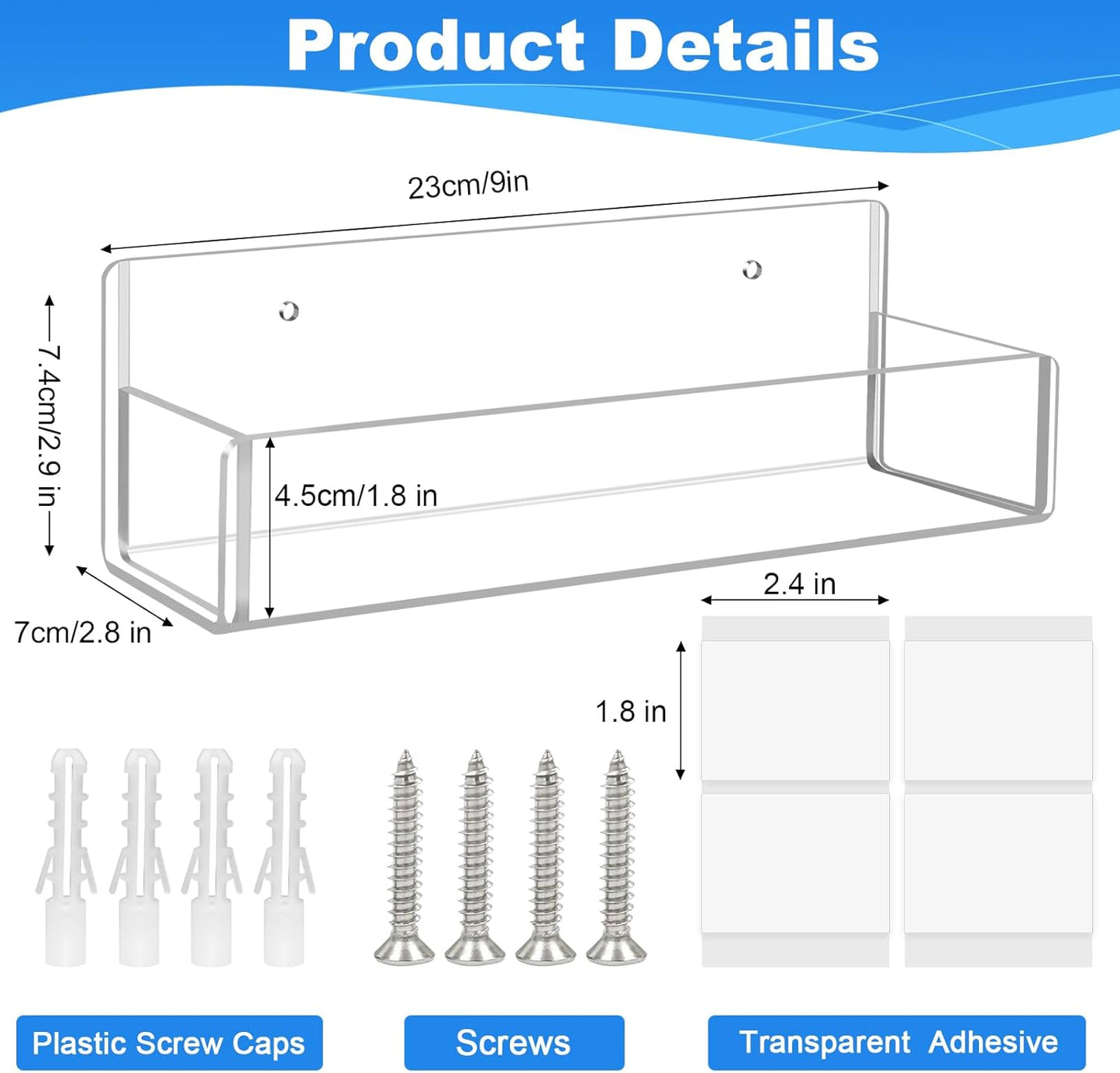Acrylic Spice Rack Wall Mount-9 Inch, Clear Spice Shelf Storage Holder