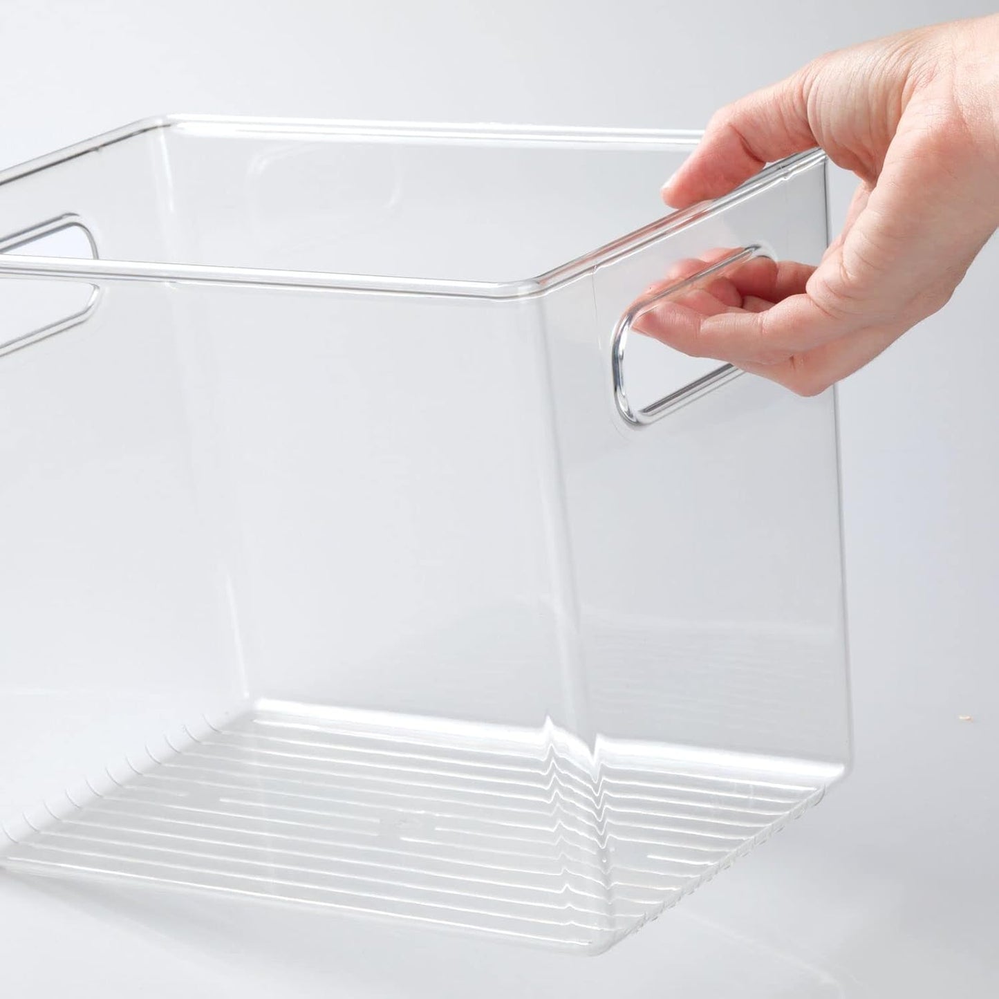 Plastic Deep Kitchen and Pantry Organizer Storage Bin with Handles for Cabinet, Fridge
