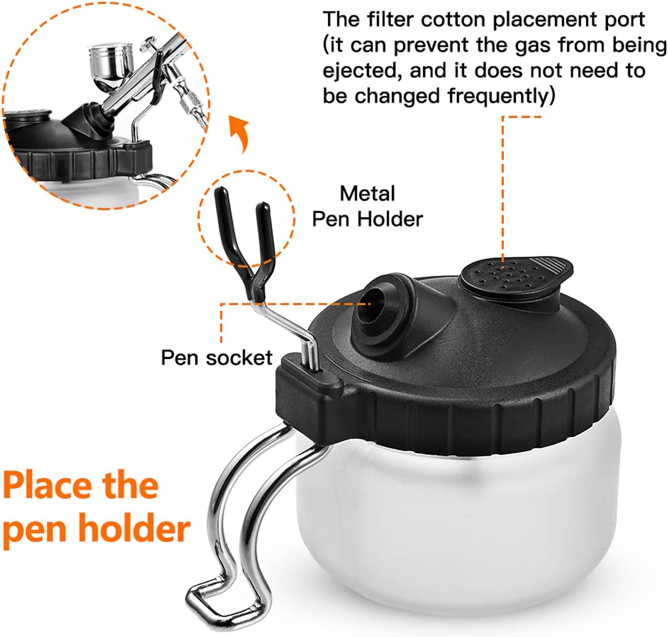 Airbrush Cleaning Pot with Holder - Weighted Glass Jar Waste Collector & Stabilizer