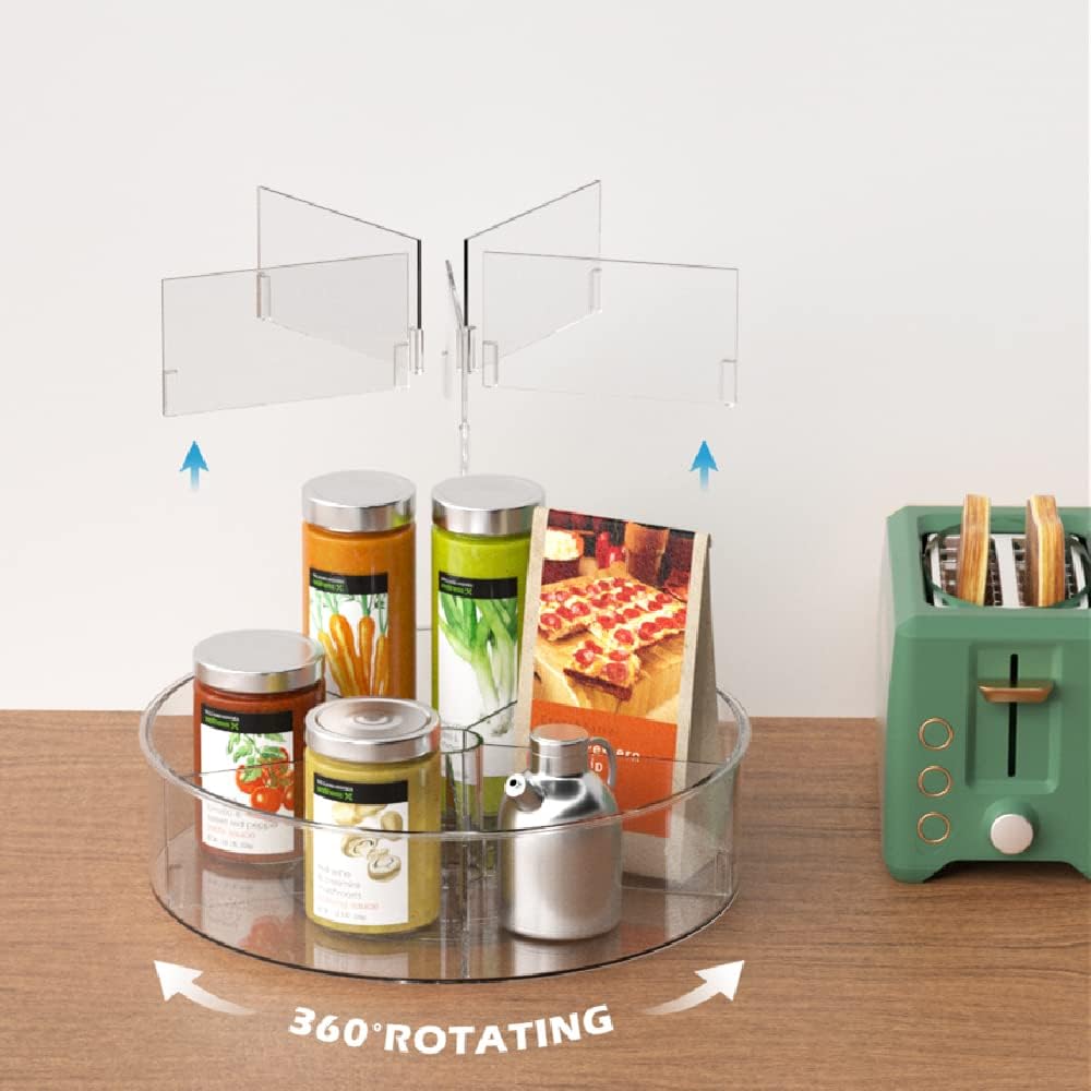 Lazy Susan Plastic Turntable Divided Spinner for Kitchen Cabinet, Pantry, Fridge, Cupboard