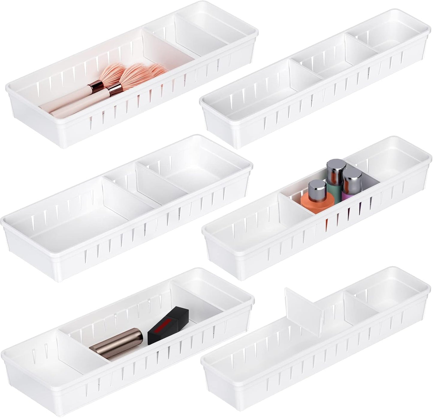 6 PCS Desk Drawer Organizer, Bathroom Drawer Organizer Trays with Dividers Adjustable