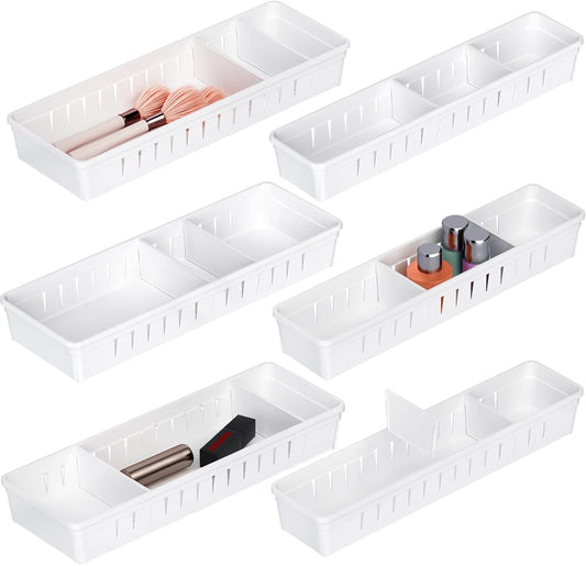 6 PCS Desk Drawer Organizer, Bathroom Drawer Organizer Trays with Dividers Adjustable