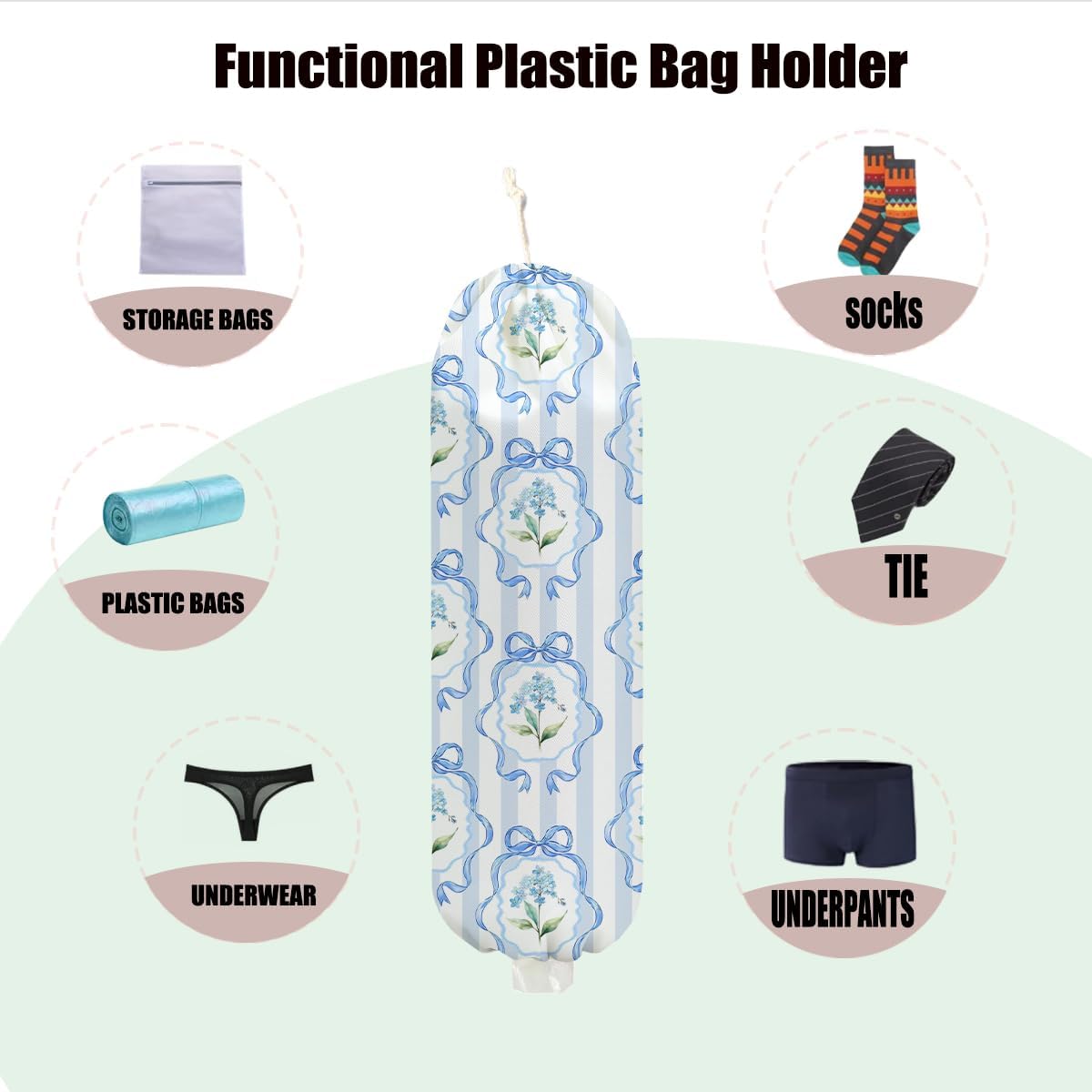 Bow Plastic Bag Holder, Wall Mount Grocery Bag Holder for Plastic Bags