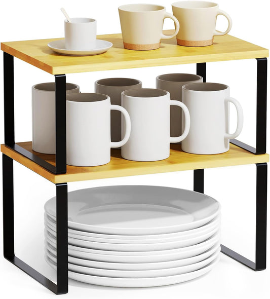 Cabinet Shelf Organizers 2 Pack, Kitchen Counter Rack Shelves Riser