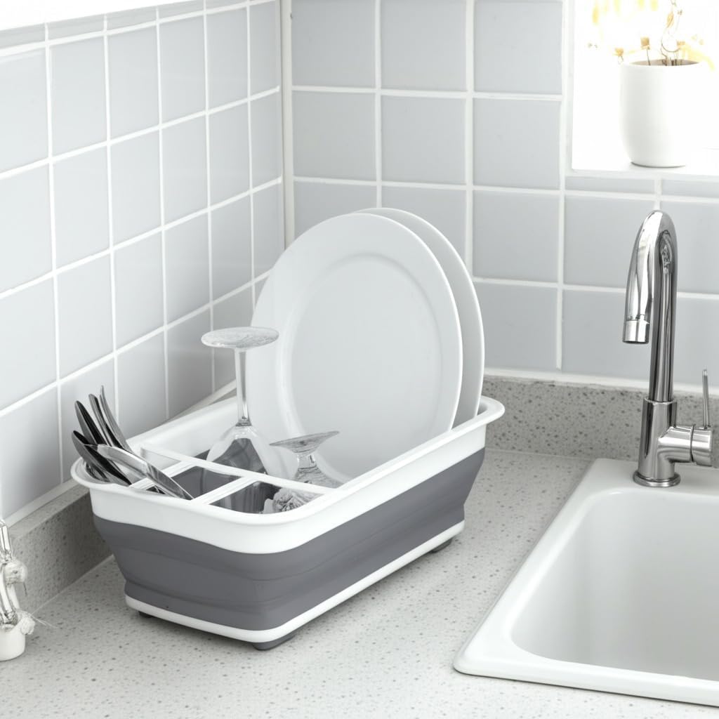 Plastic Collapsible Dish Drying Rack, Foldable Dinnerware Drainer Organizer for Storage,Kitchen