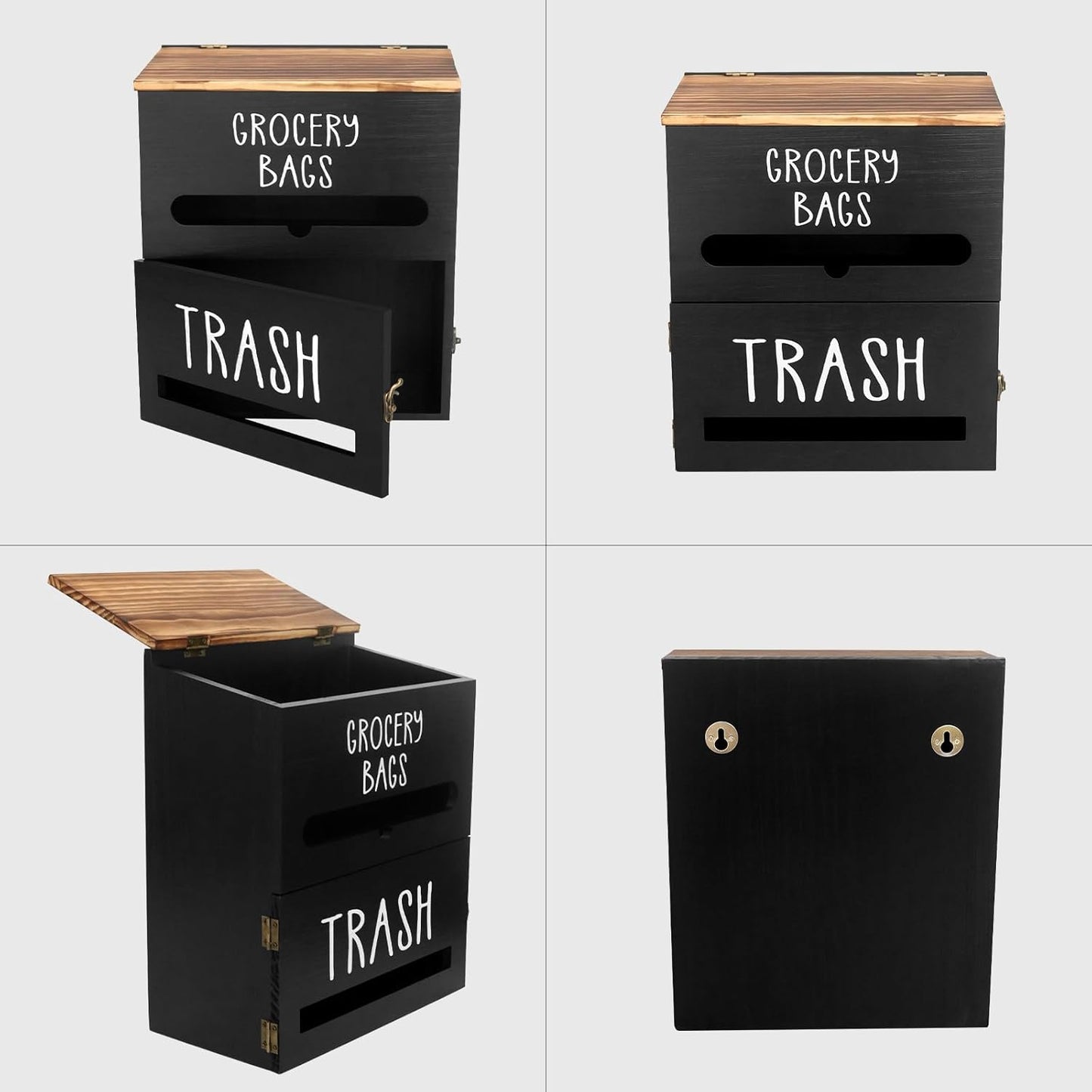 2 in 1 Trash Bag Dispenser, Double Wall Mounted,Wood Trash Bag Holder, used in kitchen, garage