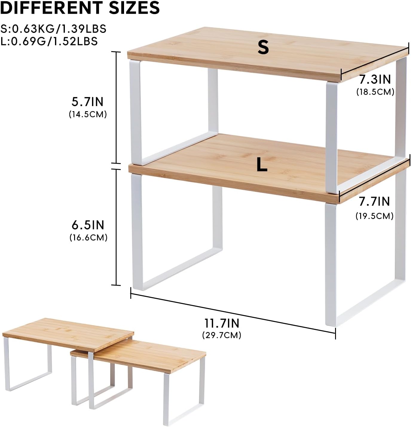 Kitchen Cabinet Organizer Shelf, Set of 2 Stackable Counter Shelves