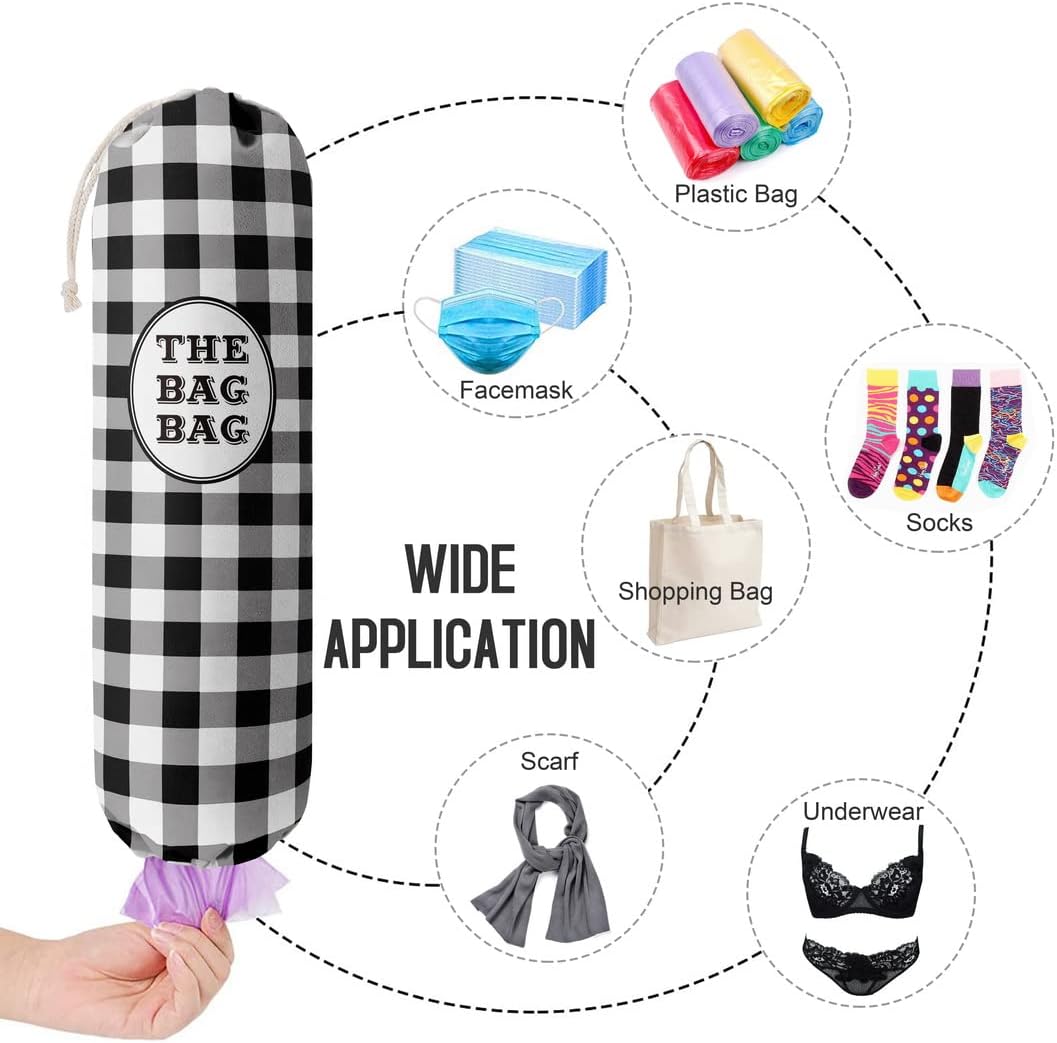 THE BAG BAG Plastic Bag Holder, Black and White Buffalo Check Plaid Grocery Bag Dispenser