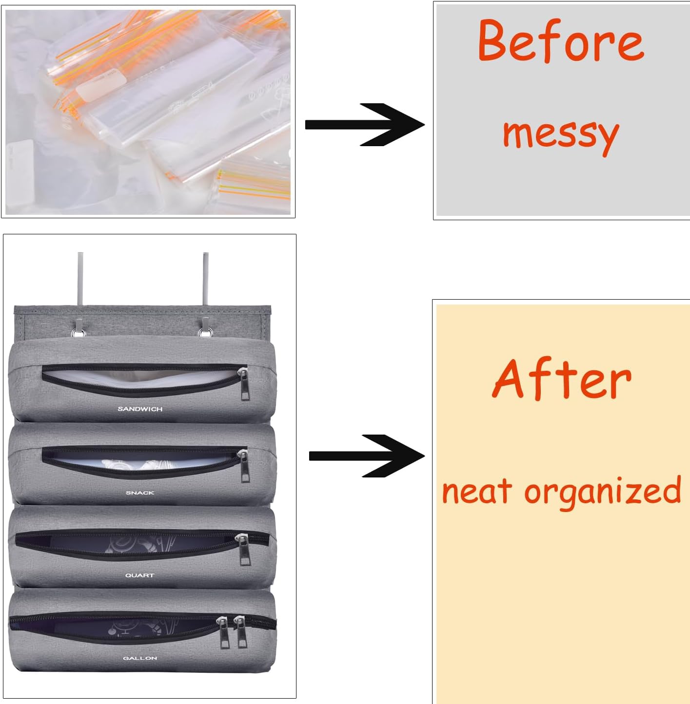 Zipper Bag Organizer Compatible with Gallon, Quart, Sandwich & Snack Food Storage Bag