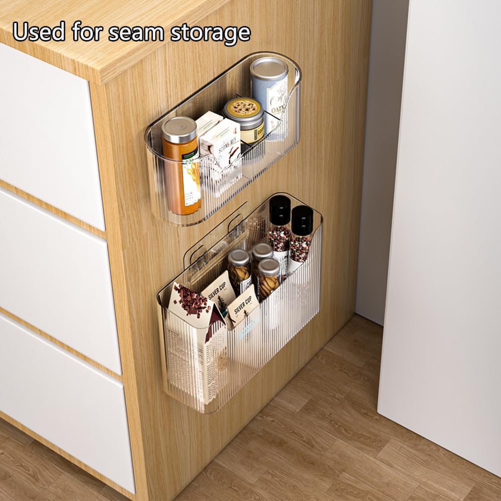 2PCS Cabinet Door Organizer,Self Adhesive Kitchen Cabinet Organizer,Cabinet Door Storage Box for Bathroom/Kitchen/Living room,Storage shelf rv must haves. (transparent)