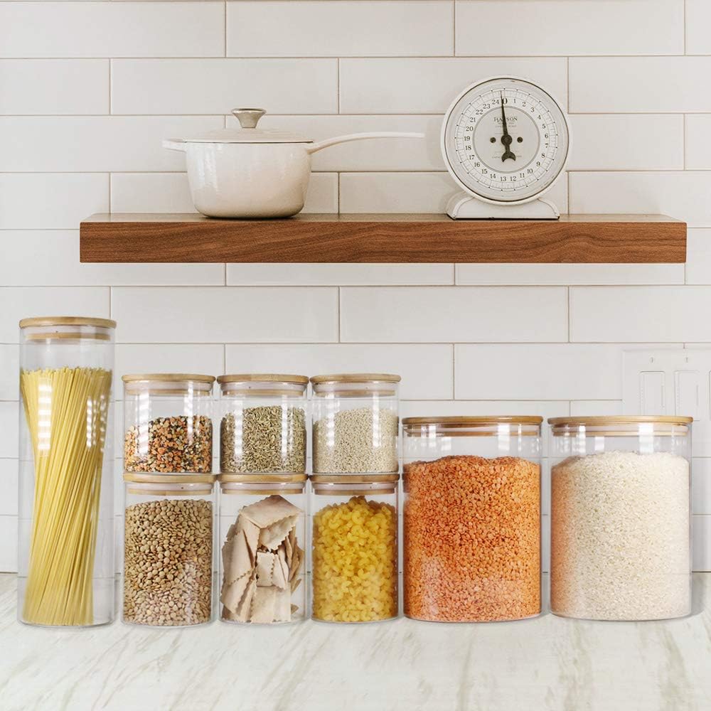 Glass Jars with Bamboo Lids, Glass Food Jars and Canisters Sets, Flour Jar