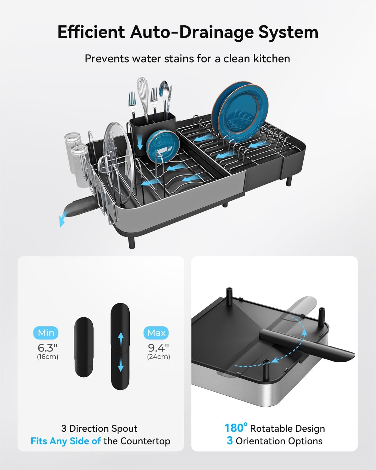Expandable Dish Drying Rack, Versatile Brackets for Pots & Pans, Space Saving Kitchen Drying Rack