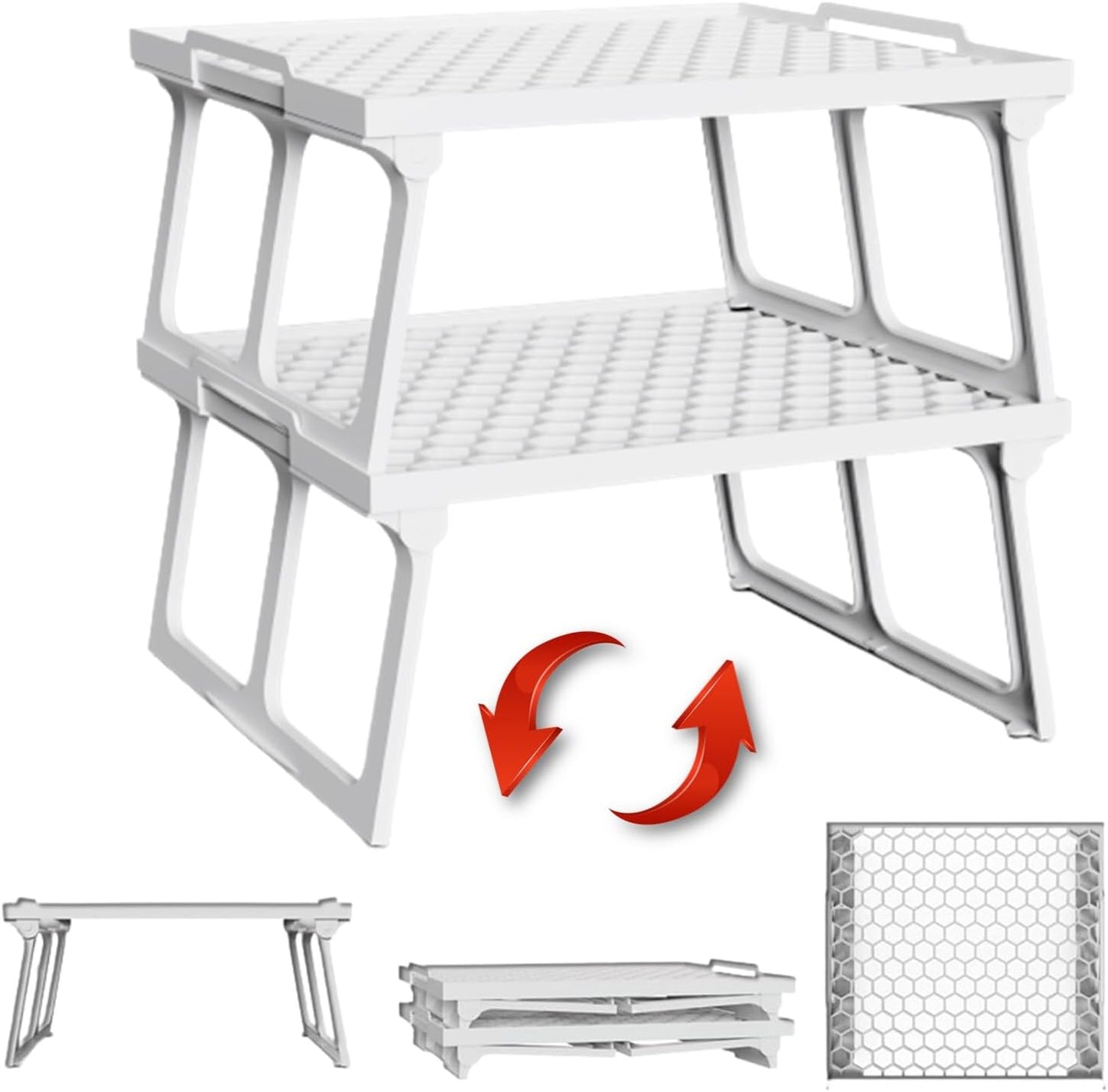 Plastic Kitchen Cabinet Shelf Organizer, White Plastic Stackable Freezer Rack, Shelf Riser