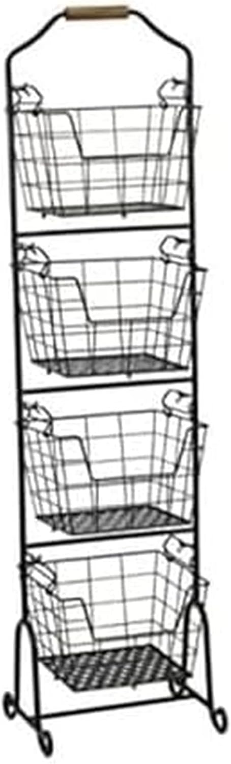 Mikasa Gourmet Basics Ferme 4-Tier Market Basket - Antique Black Wire and Acacia Wood Handle