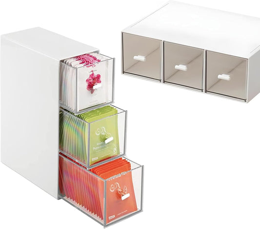 Plastic Tea Bag Organizer with 3 Drawers, Desk Drawer Organizer, Stackable Storage Drawers