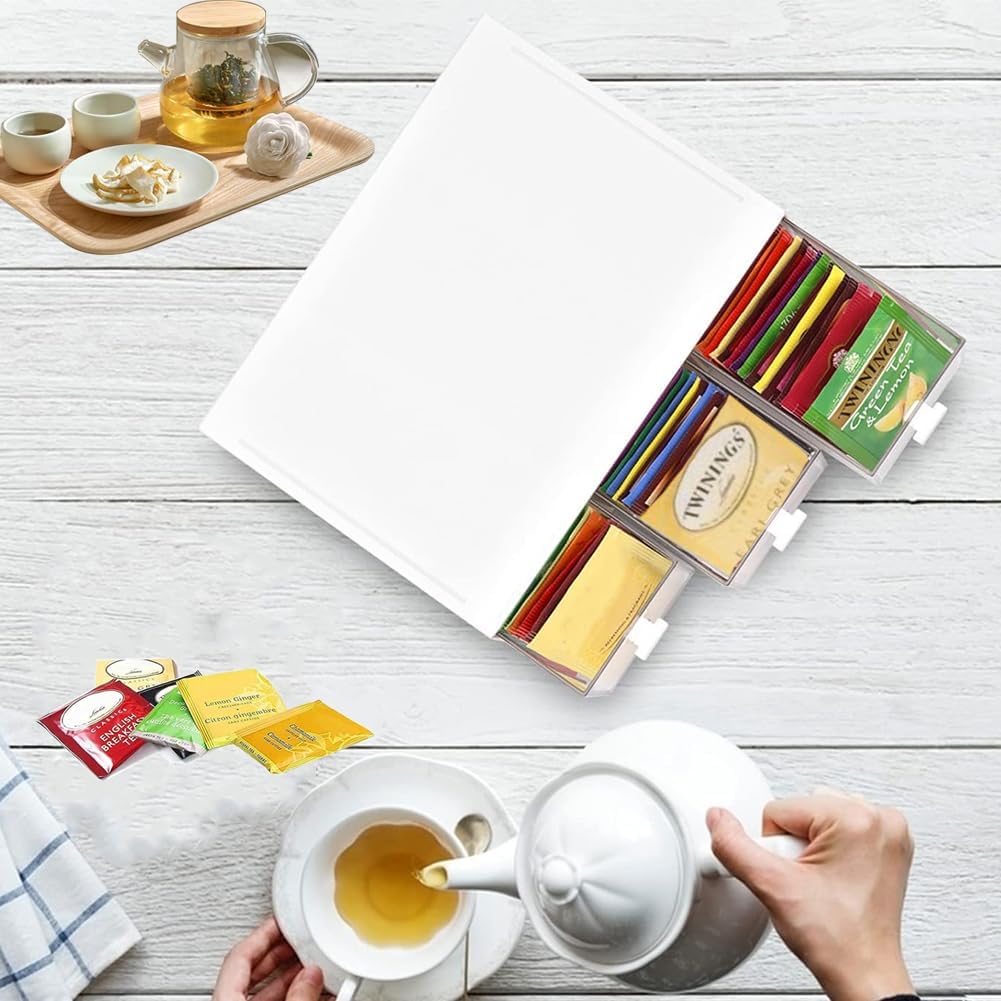 Plastic Tea Bag Organizer with 3 Drawers, Desk Drawer Organizer, Stackable Storage Drawers