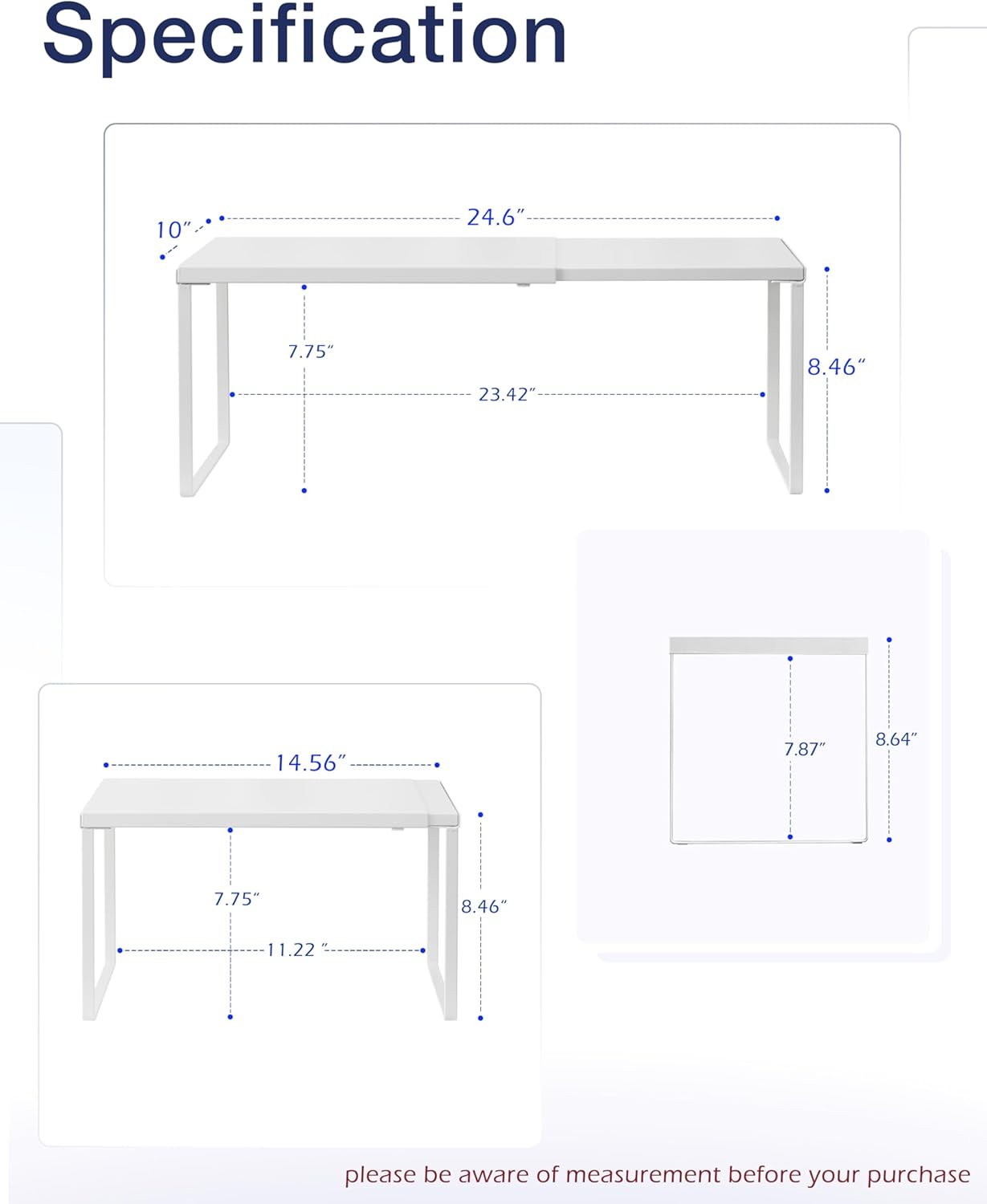 Cabinet Shelf Expandable Organizer Riser Rack for Kitchen Pantry Cupboard Under Sink Countertop Home Organization Extra Storage Space Saver Heavy Duty Metal Edgeless Design White Large