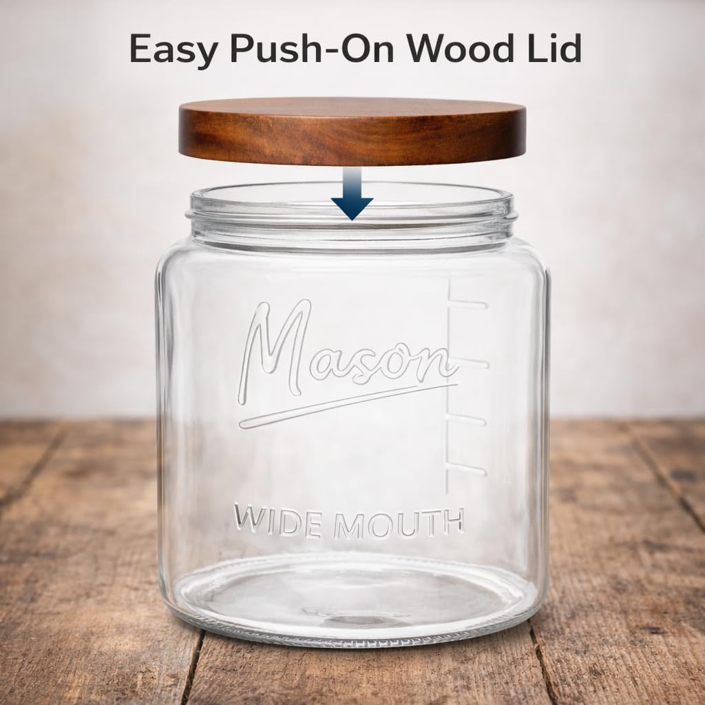 Half Gallon Glass Mason Jars with Airtight Push to Close Wooden Lids