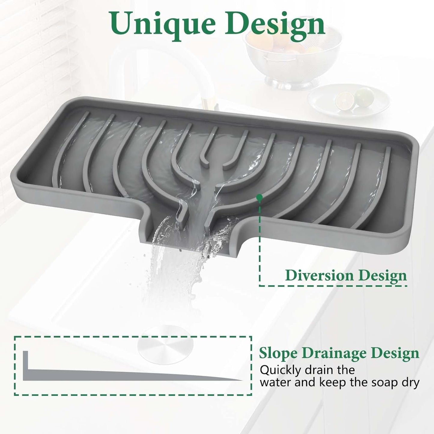 Sponge Holder for Kitchen Sink, Sink Caddy and Soap Tray | 10x4 inch Kitchen Sink Organizer | Compatible with Scrub Daddy, Kitchen Sink Accessories (Grey)