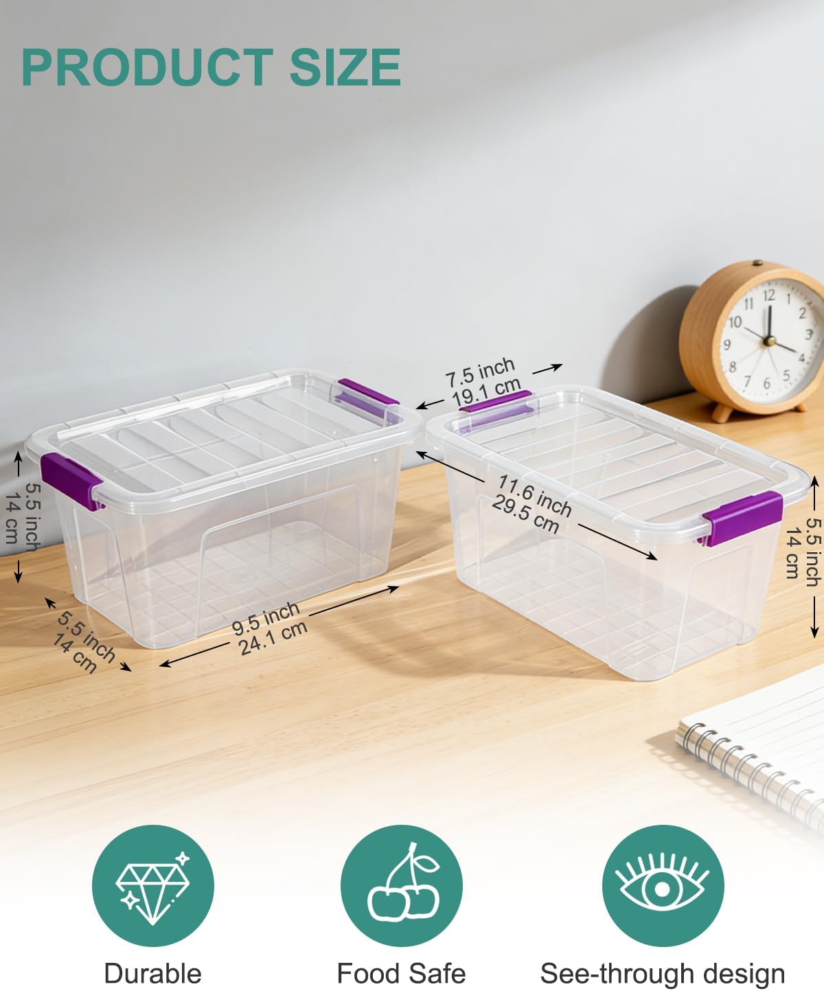 Clear Storage Bins with Lids 6 Pack, 7 Qt Stackable Storage Containers with Buckle Lock