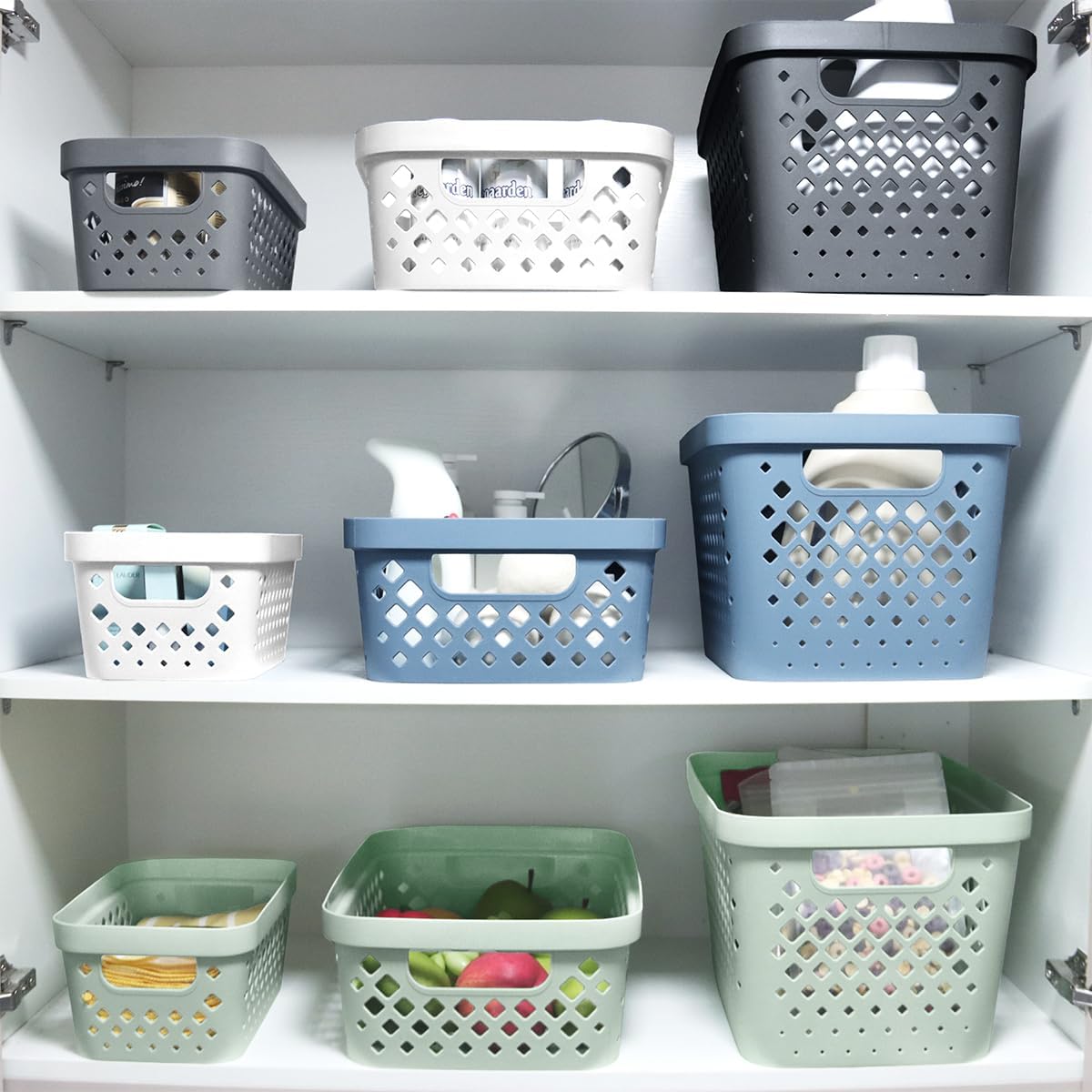 Plastic Storage Basket Set, Value Pack of 6 | Open Storage Bins for Shelves, Bathroom, Pantry