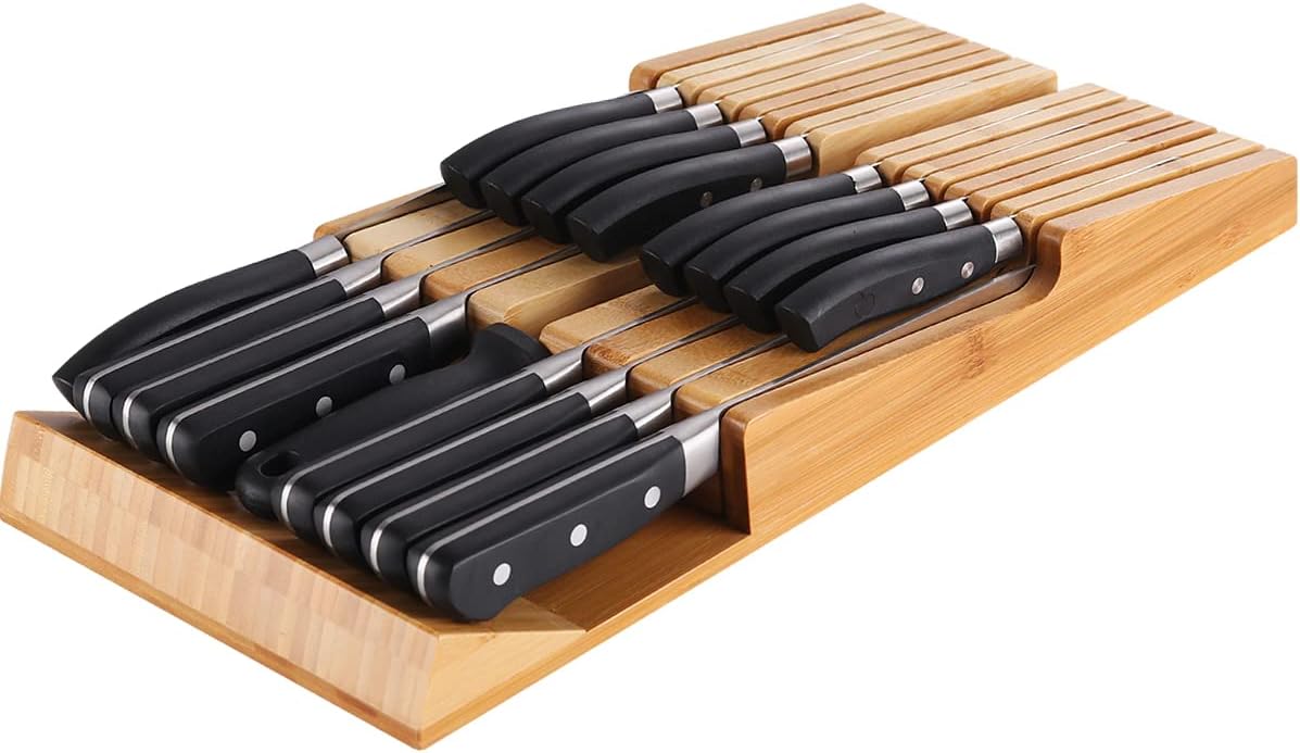 Bamboo In-Drawer Knife Block Set for 16 Knives(Not Included)