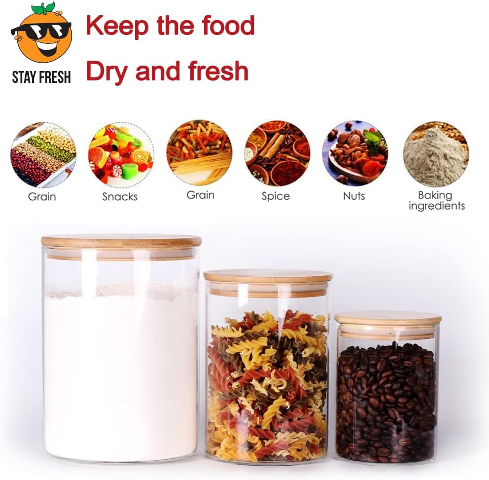 Glass Flour and Sugar Containers, Set of 3 Large Glass Flour Canister with Airtight Lids