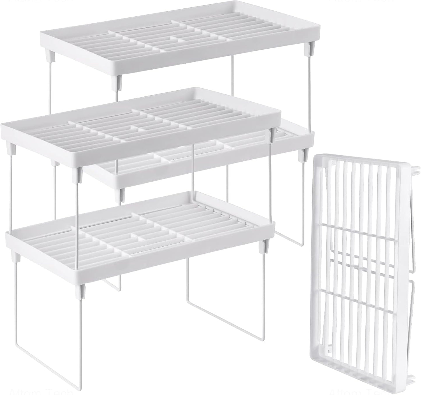 4-Pack Stackable Plastic Kitchen Storage Shelf Foldable Rack