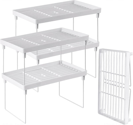 4-Pack Stackable Plastic Kitchen Storage Shelf Foldable Rack