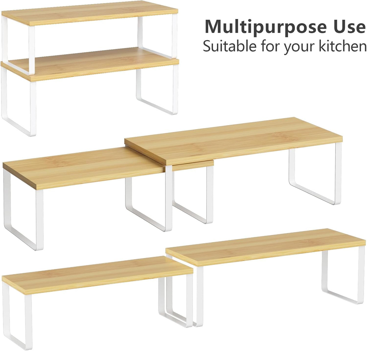 Kitchen Cabinet and Counter Shelf Organizer, Stackable & Expandable, Set of 4