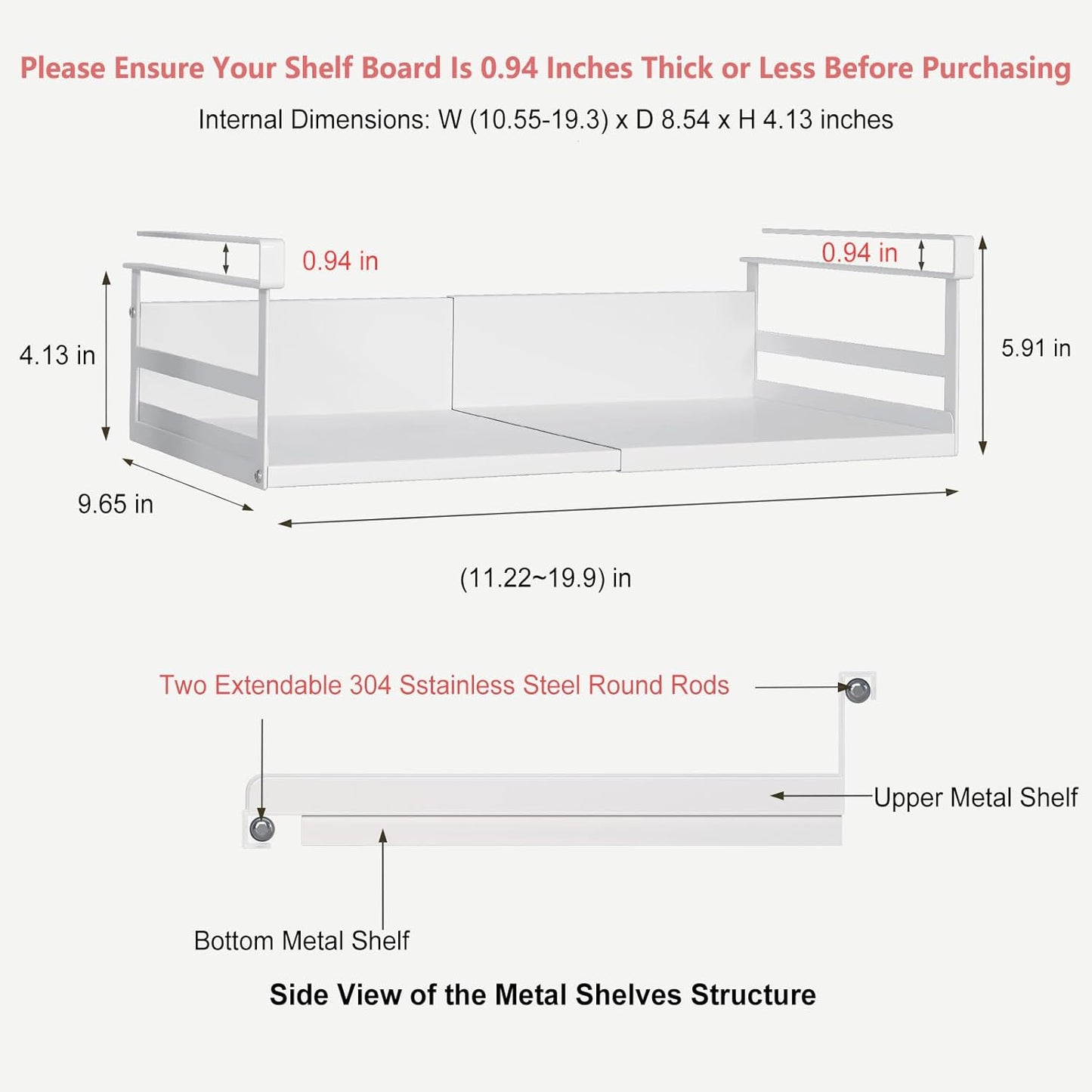 Expandable Under Cabinet Shelf Organizer with 0.94-Inch Thick Clips