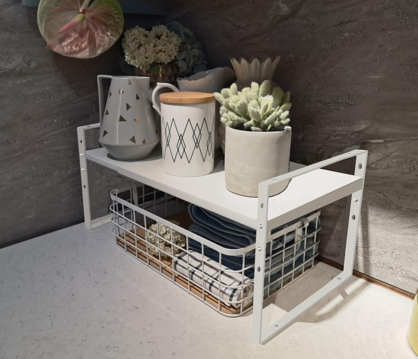 Expandable Stackable Spice Rack Cabinet Shelf Organizer in Cabinets Shelves Kitchen Cupboard Organization Stack up Racks Pantry Countertop Storage Medium/White 1 Pack