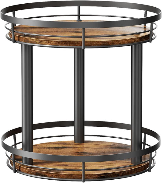 10'' Wood Lazy Susan Spice Rack Organizer, 2 Tier Spice Organization for Cabinet, Countertop
