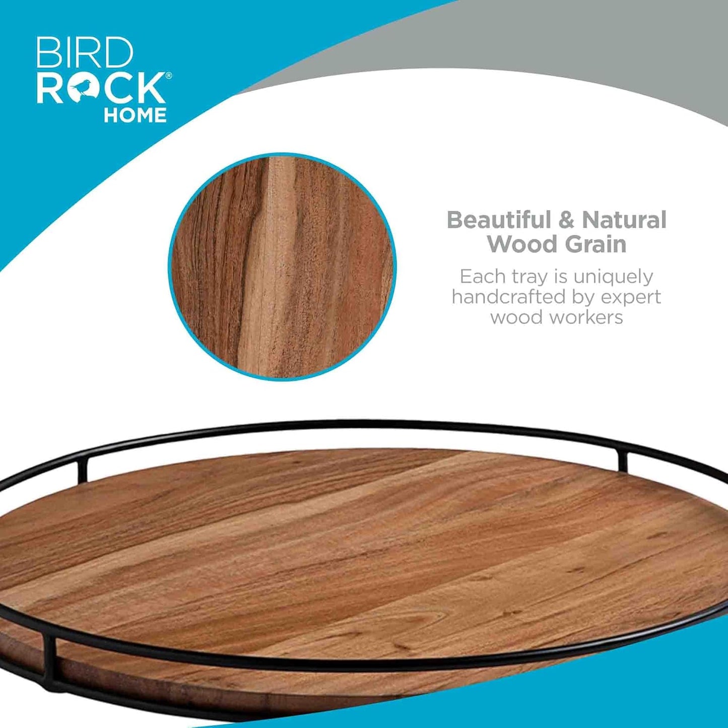 18” Wooden Lazy Susan - Espresso - Iron Edges - Table Top Turntable - Cabinet or Pantry Organizer