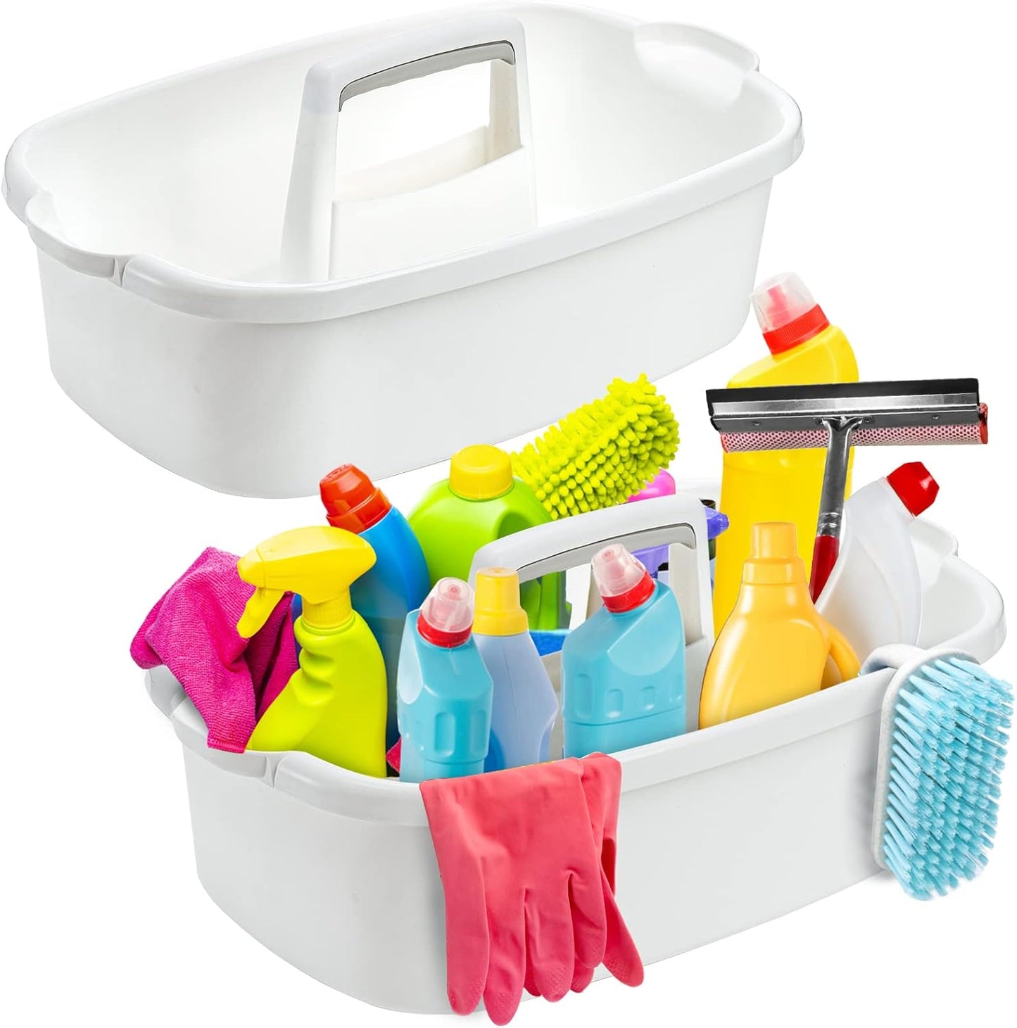 2 Pack Cleaning Supplies Caddy, Large Plastic Cleaning Supply Organizer Bucket with Handle Portable Housekeeping Shower Tote Caddy Under Sink Tool Storage Baskets for Dorm, Bathroom, Household